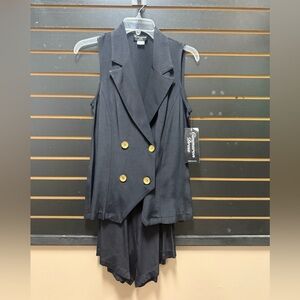 NWT 2 Piece Business Outfit Casual Sleeveless Button Down Blazer Vest Shorts Set